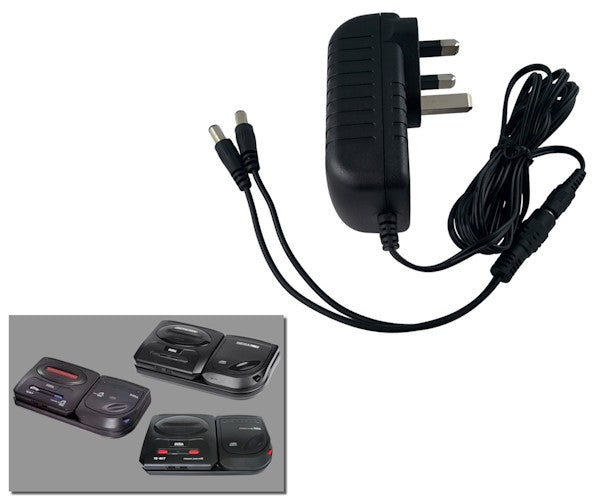 Regulated 2-in-1 power supply for Sega Mega Drive/Genesis model 2 + Mega CD with UK plug