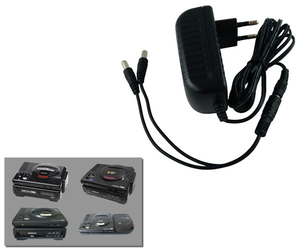 Regulated 2-in-1 power supply for Sega Mega Drive/Genesis model 1 + Mega CD with EU plug