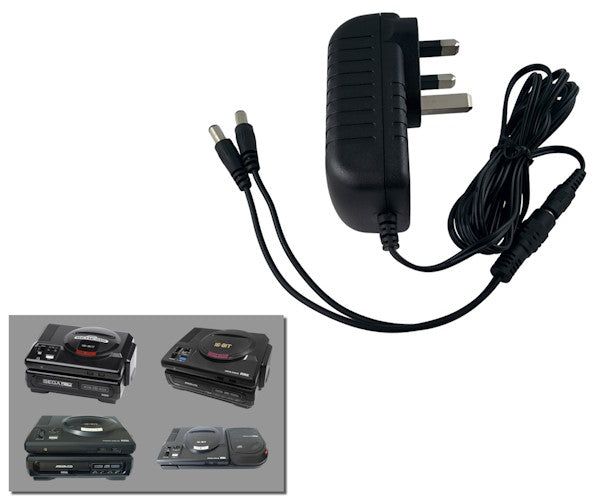 Regulated 2-in-1 power supply for Sega Mega Drive/Genesis model 1 + Mega CD with UK plug